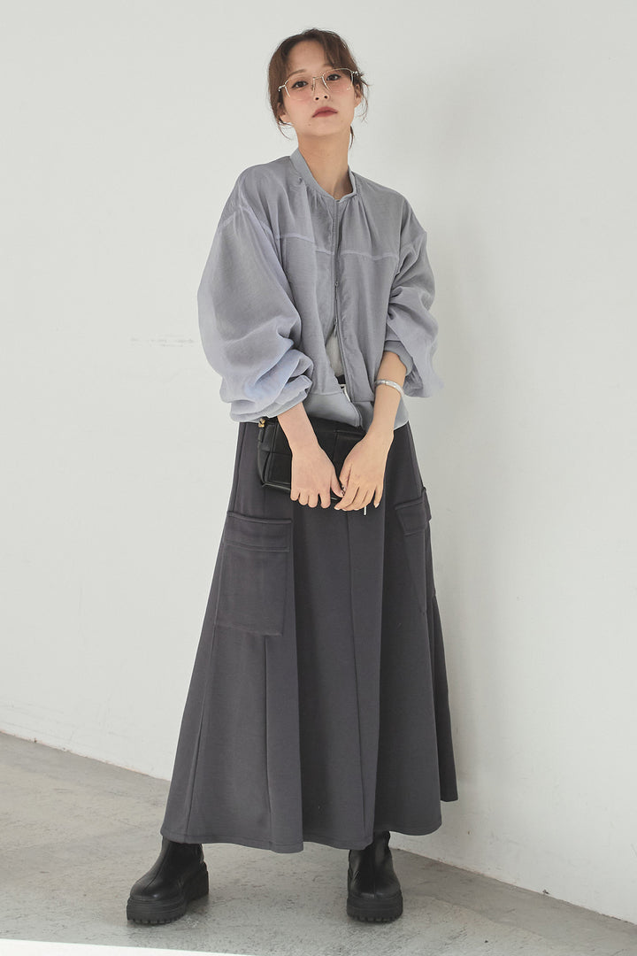 [SET]シアー×ポンチブルゾン+リラックススウェットスカート(2set)