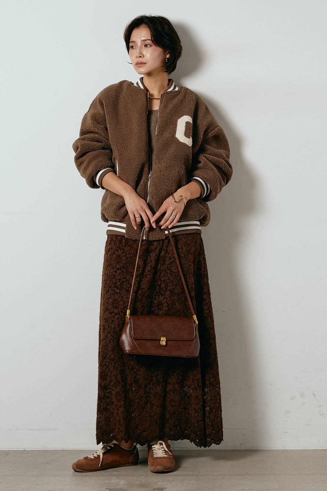 [SET]ロゴスタジャンボアブルゾン+花柄刺繍ベロアフレアスカート(2set)