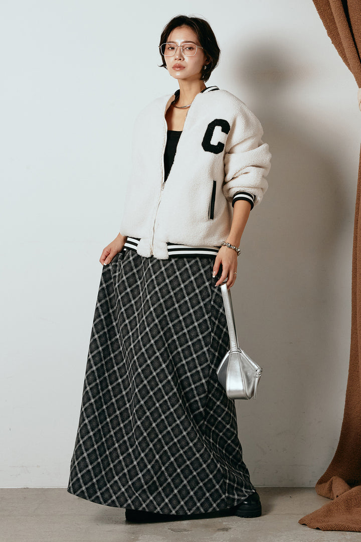 [SET]ロゴスタジャンボアブルゾン+フロッキー起毛チェックスカート(2set)