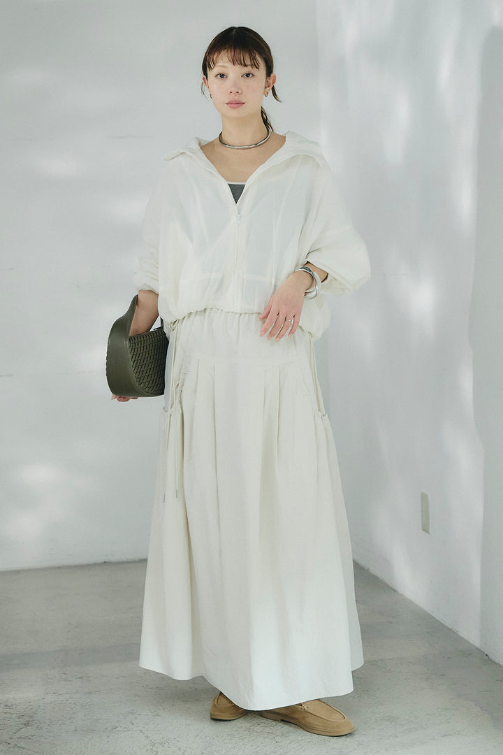 [SET]スタンドネックシアーブルゾン+ナイロンデザインフレアスカート(2set)