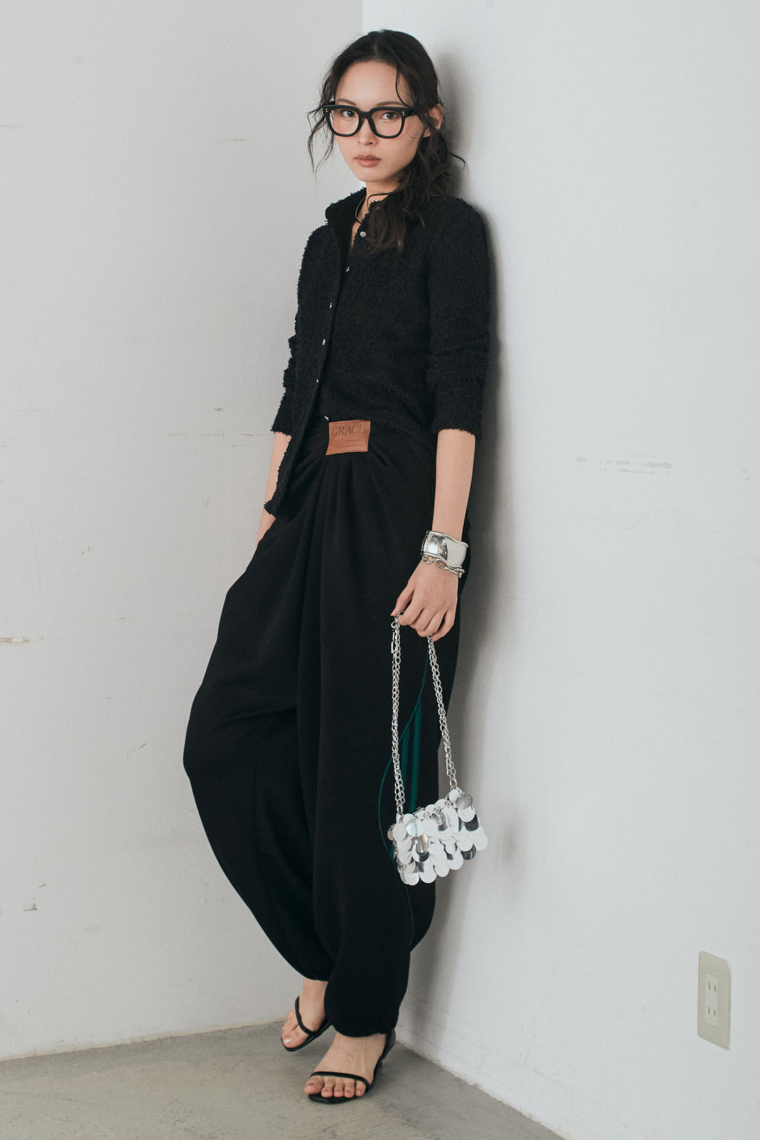 [SET]カールヤーンシャツ+ライトダンボールウェーブラインドレープパンツ(2set)