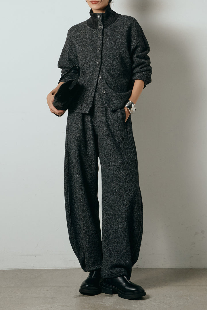 [SET]リブスタンドネックボタントップスSETUP