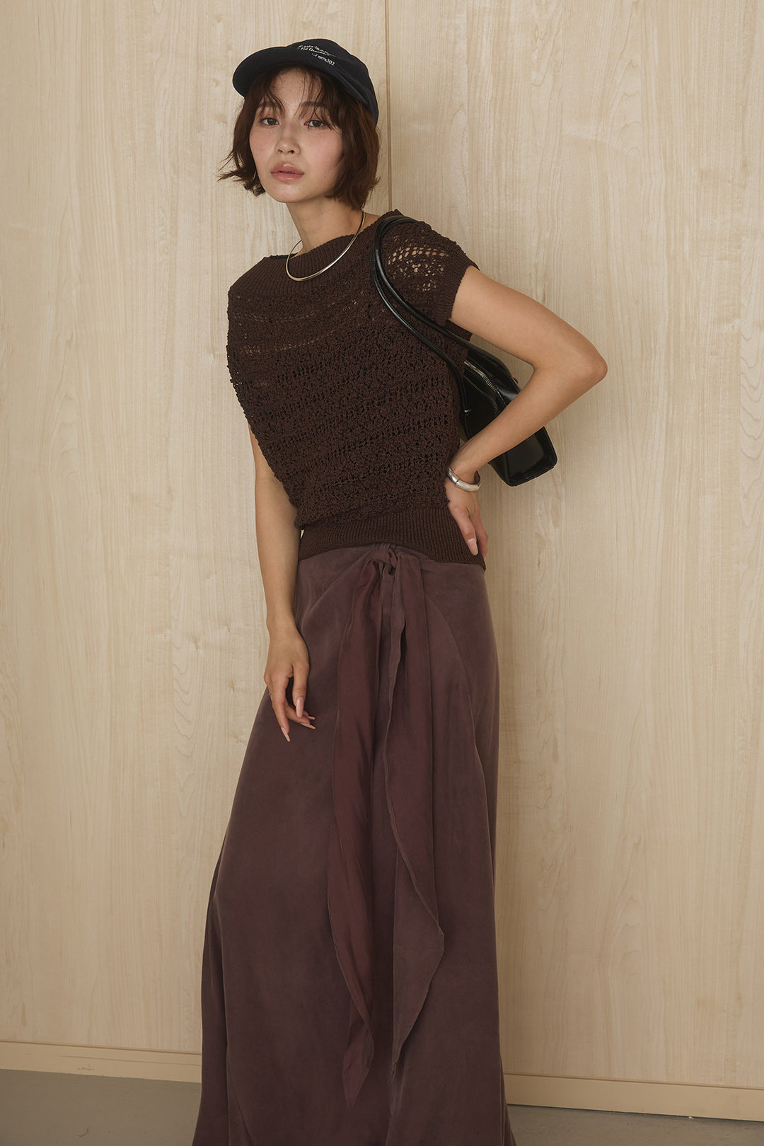 [SET]透かしレース編みフレンチニット+巻きロングスカート(2set)