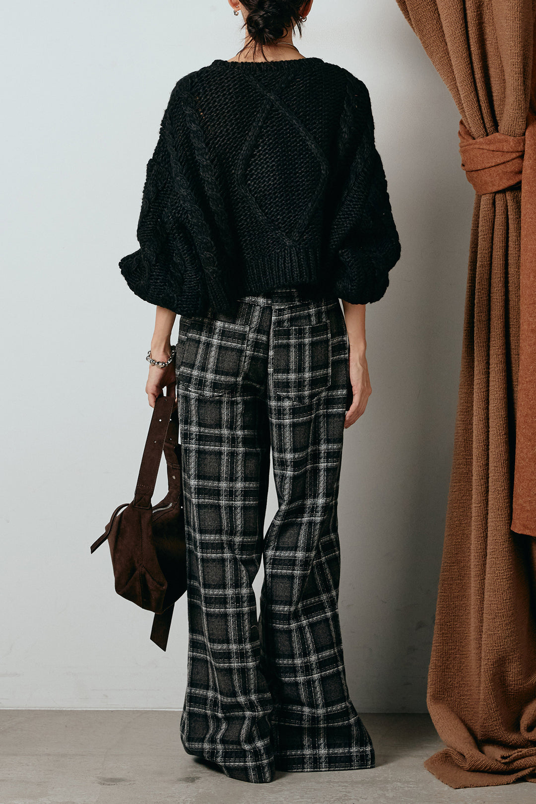 [SET]ロービングケーブルショート丈プルオーバー+ルーズタータンチェックワイドパンツ(2set)