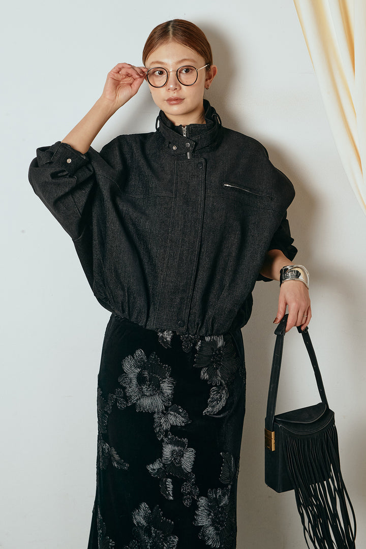 デニム調ハイネックブルゾン