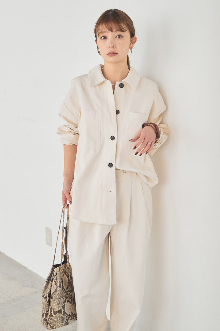 [SET]ツイルシャツジャケット+ツイルハイウエストタックパンツ(2set)