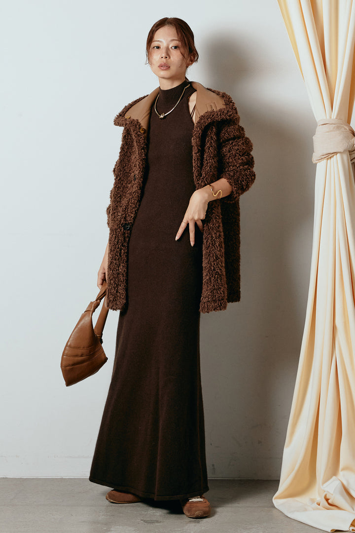 [SET]リバーシブルボアアウター+ノースリーブニットロングワンピース(2set)