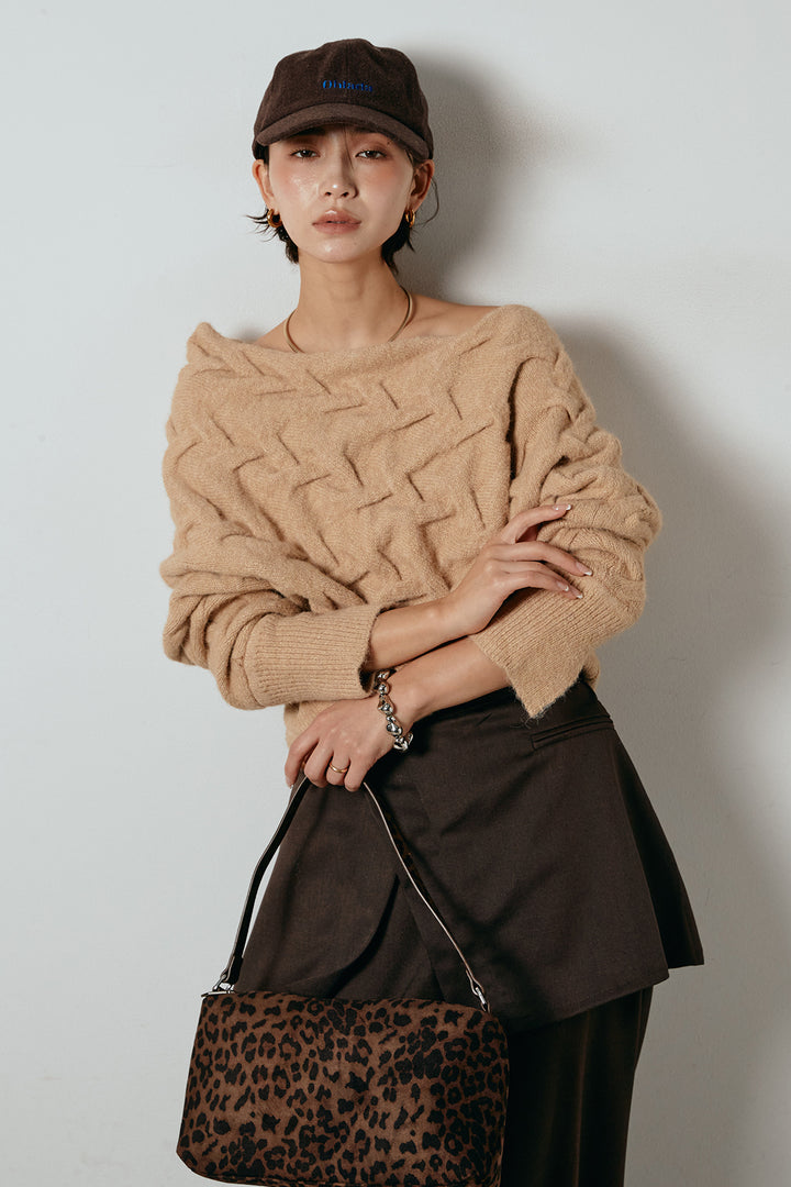 [SET]ボートネックニットトップス+ベルト付きウエストデザインパンツ(2set)