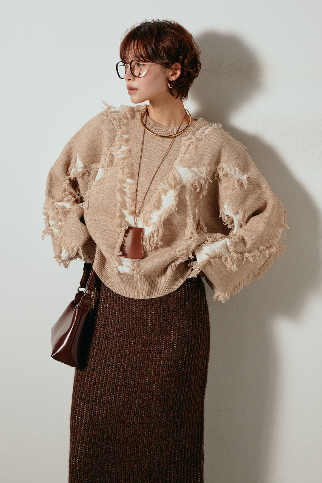 [SET]シャギージャガードニットトップス+アルパカタッチニットタイトスカート(2set)