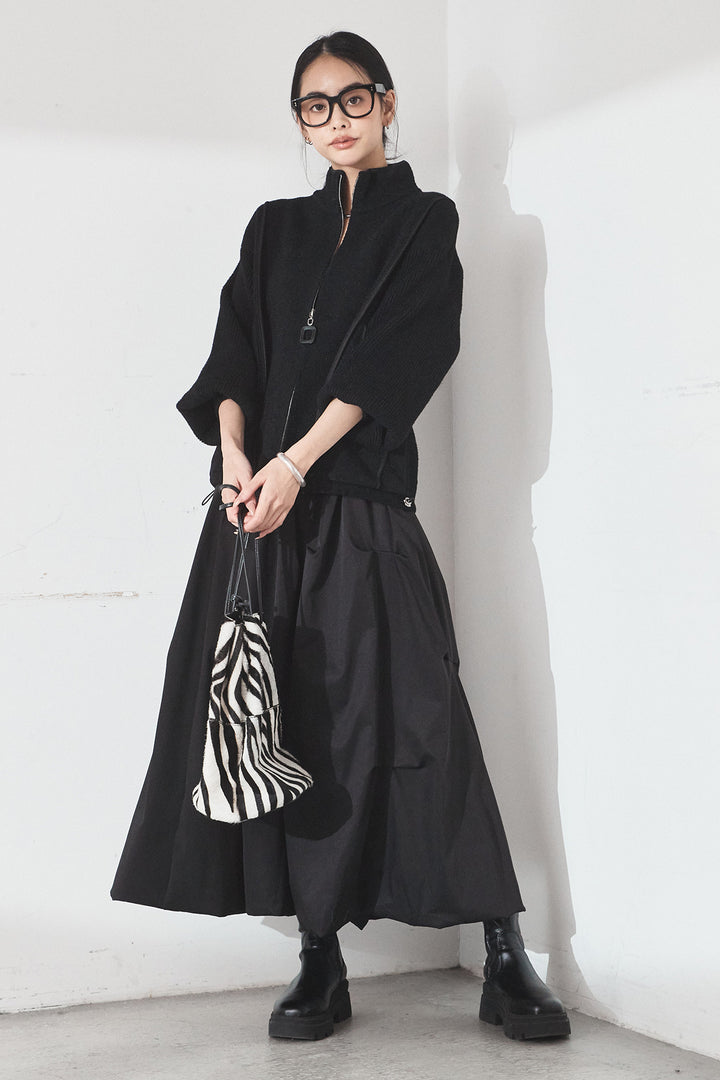 [SET]ハイネックパイピングデザインブルゾン+ランダムタックバルーンスカート(2set)