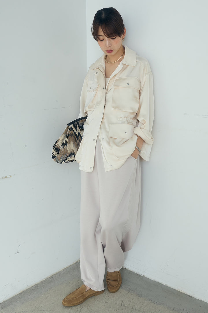 [SET]サテンライトブルゾン+異素材切り替えスウェットパンツ(2set)