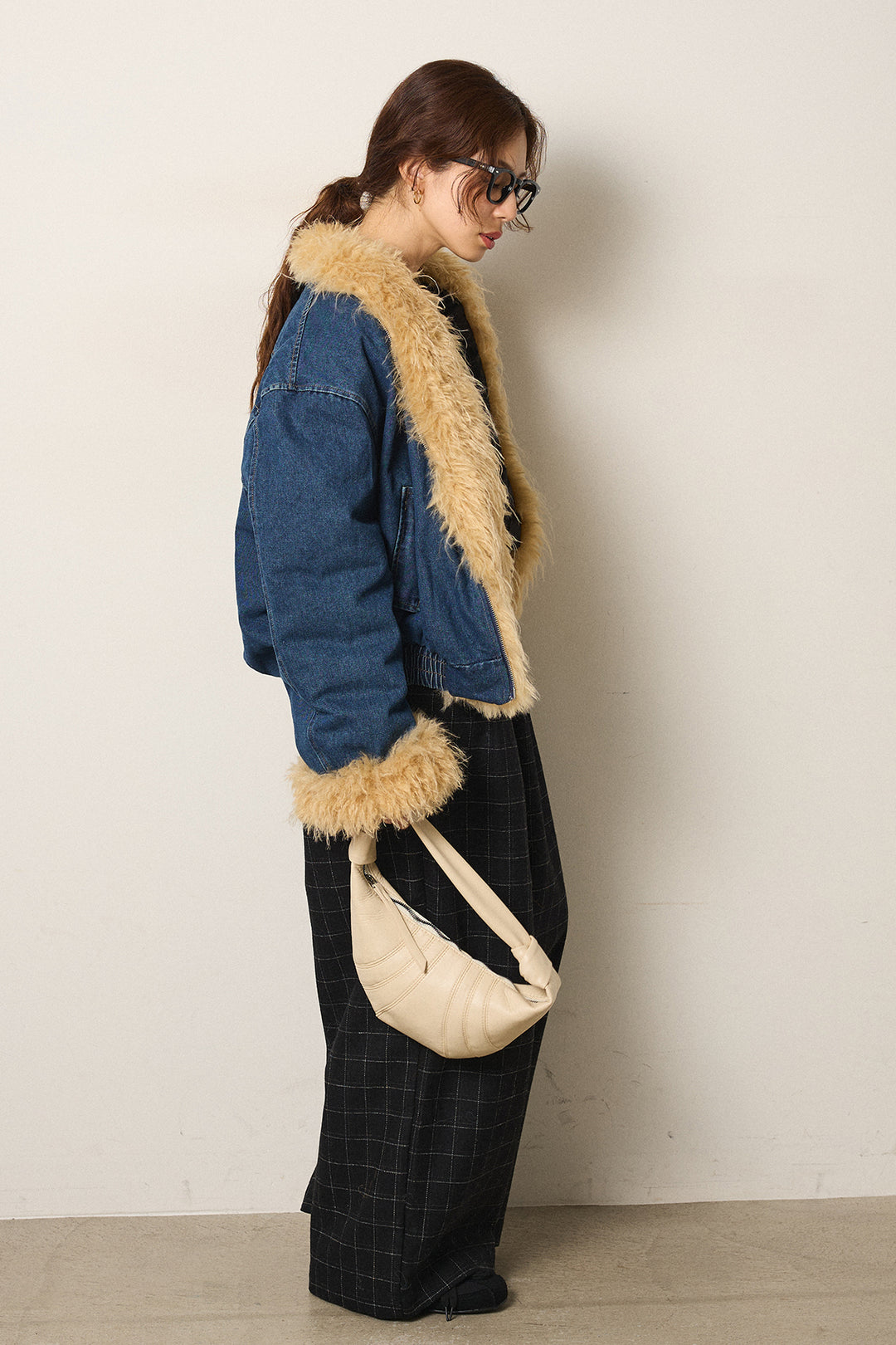 [SET]エコファーデニムボアジャケット+ウールライクチェックタックパンツ(2set)