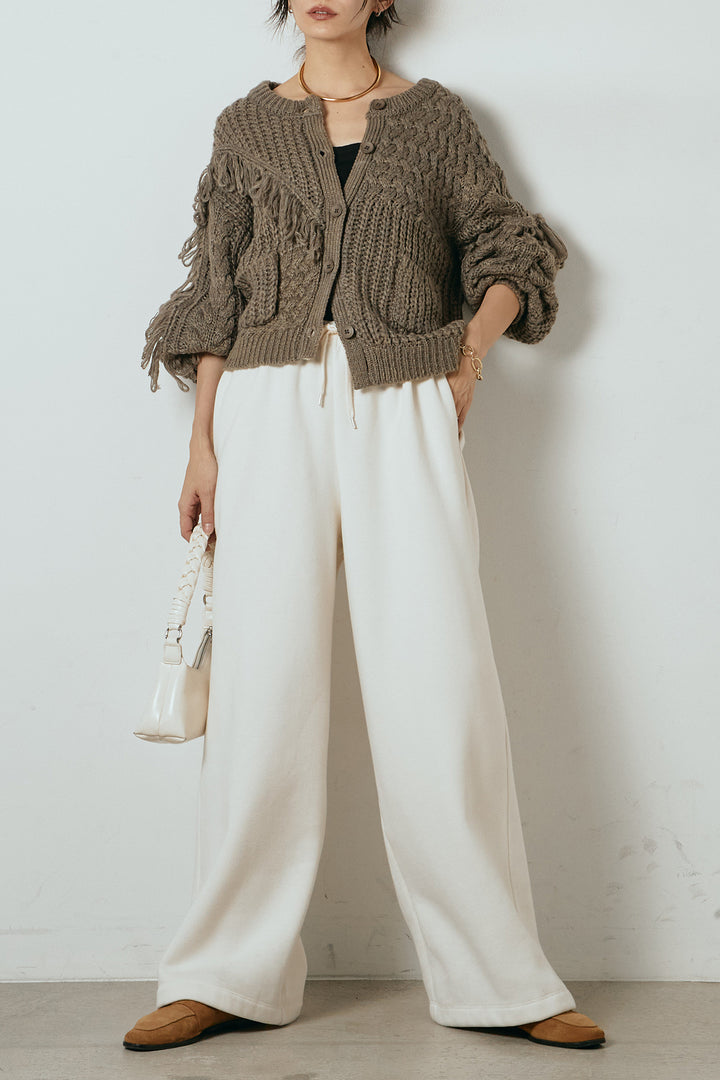 [SET]ランダムフリンジニットカーディガン+裏起毛スウェットワイドパンツ(2set)