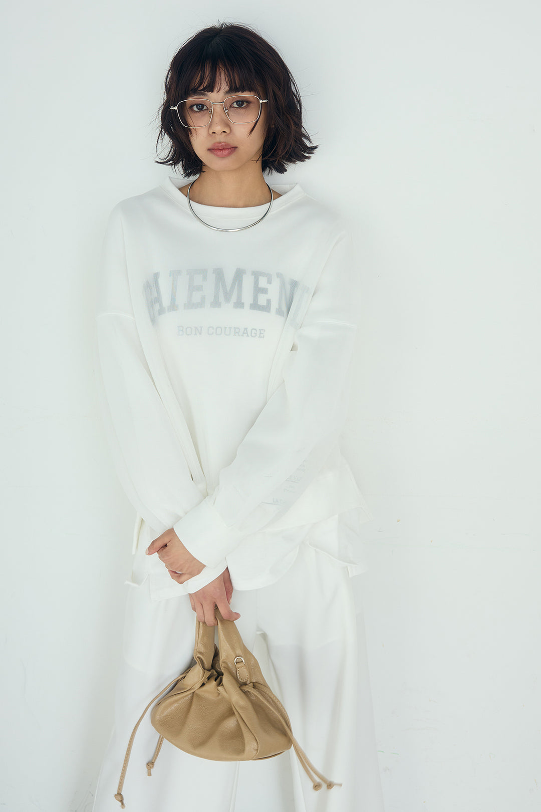 [SET]クリアダンボールプルオーバー+斜めボタンタック入りスラックス+フロントロゴビッグプルオーバー(3set)