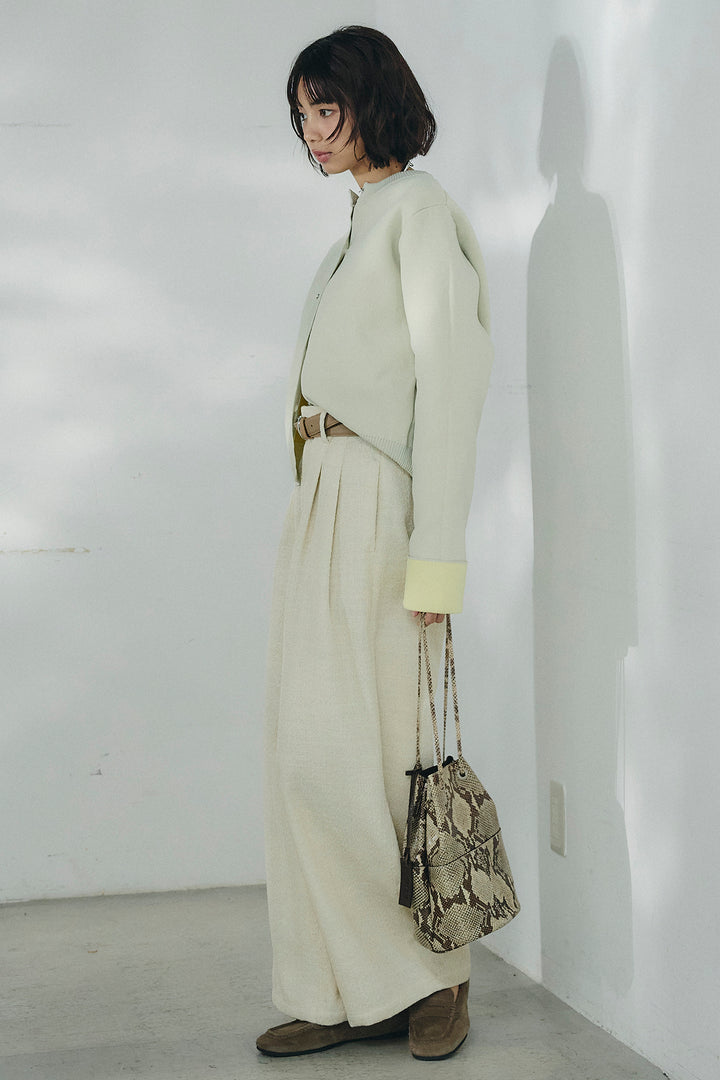 [SET]リバーシブル配色ニットカーディガン+デニムライクヘリンボーンタックパンツ(2set)