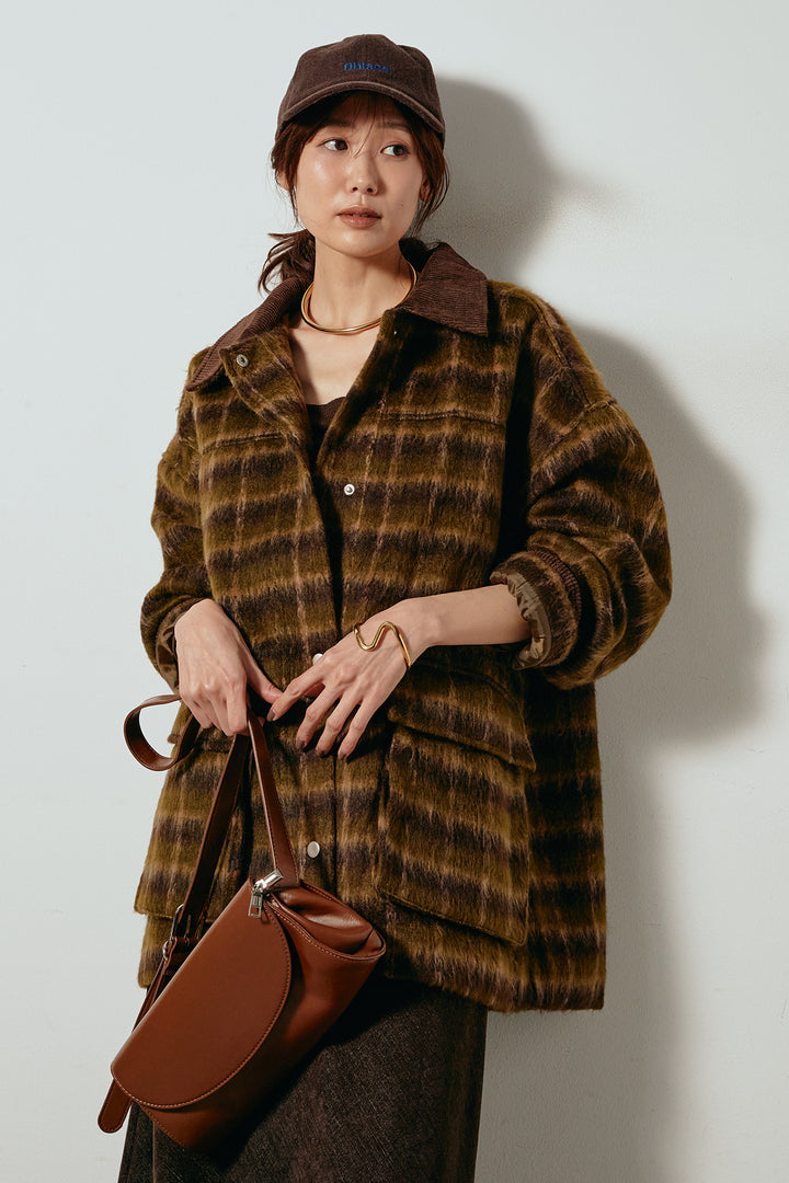 [SET]チェックシャギーミドルカバーオール+スウェードライクロングスカート(2set)