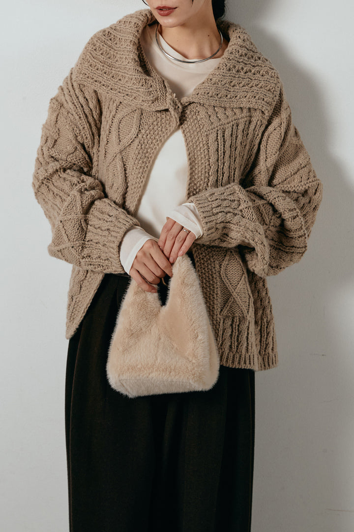 [SET]ビッグカラーケーブル編みニットトップス+2WAY袖コード刺繍クルーネックプルオーバー(2set)