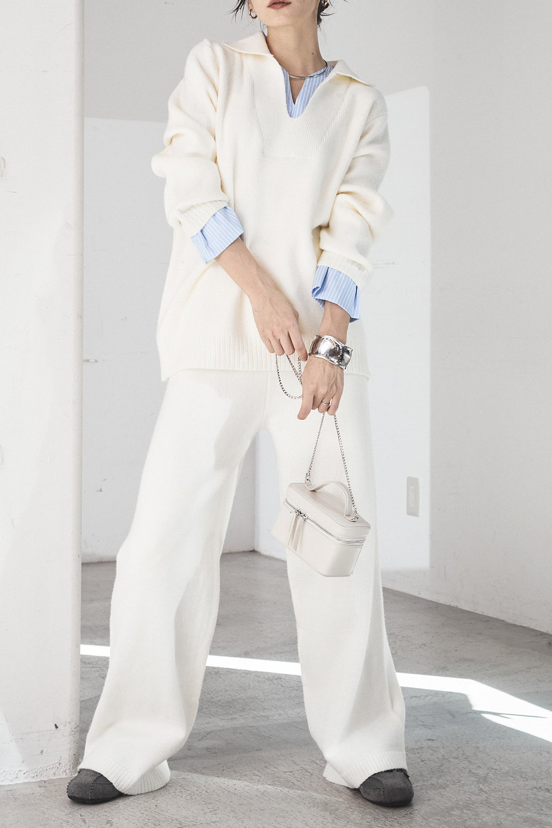 [SET]ストライプドッキングニットポロSETUP