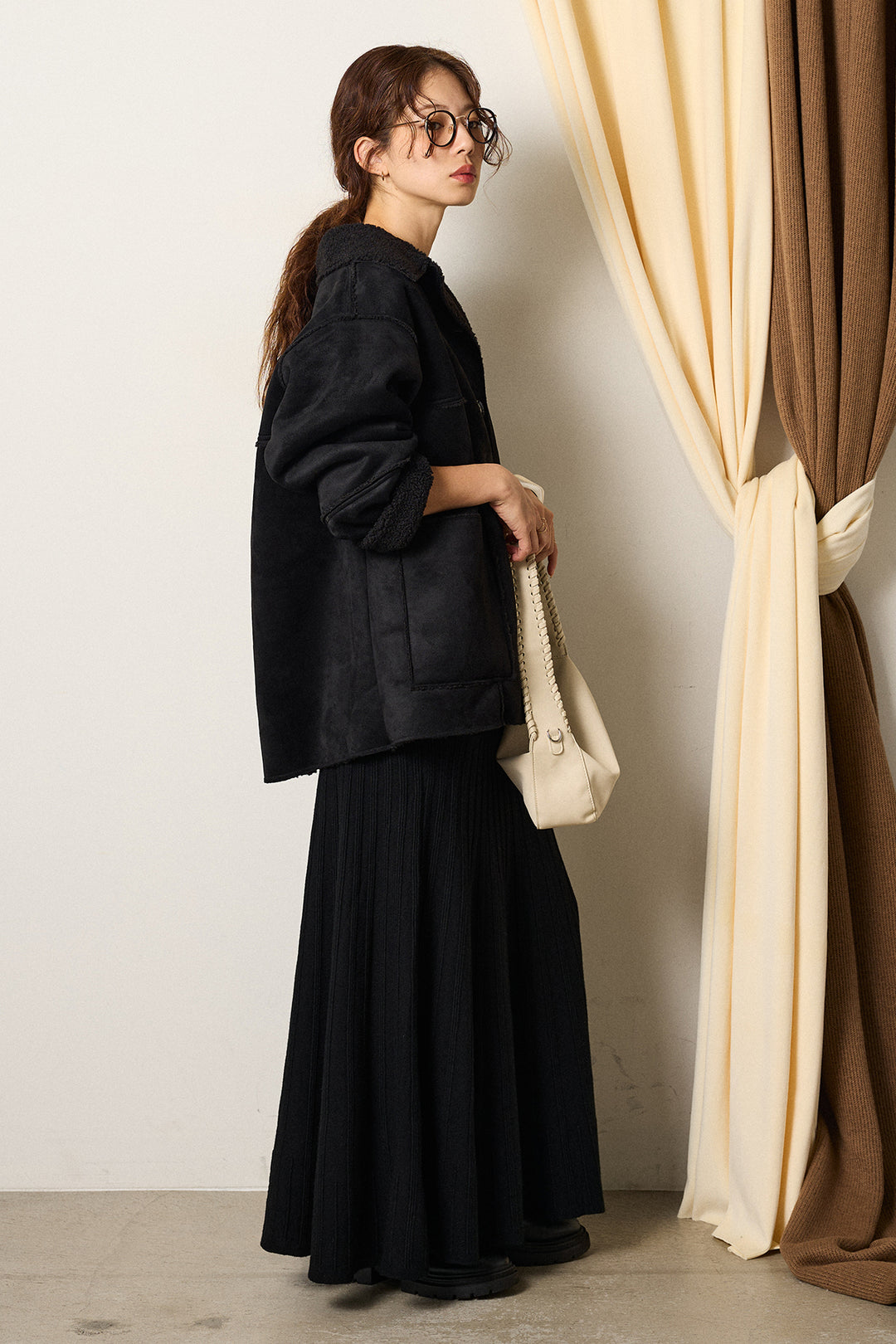 [SET]エコムートンカバーオール+編み地切り替えフレアニットスカート(2set)