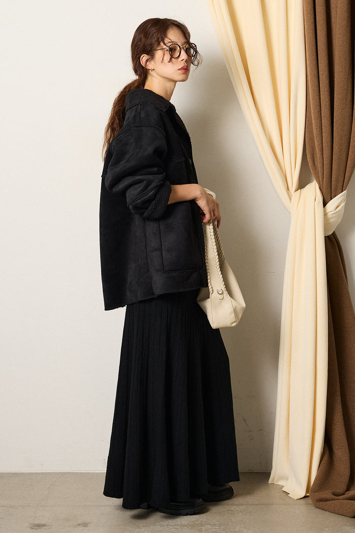 [SET]エコムートンカバーオール+編み地切り替えフレアニットスカート(2set)