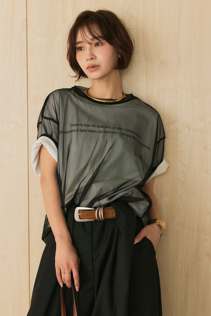 【即納】綿天竺Tシャツ×チュールトップス