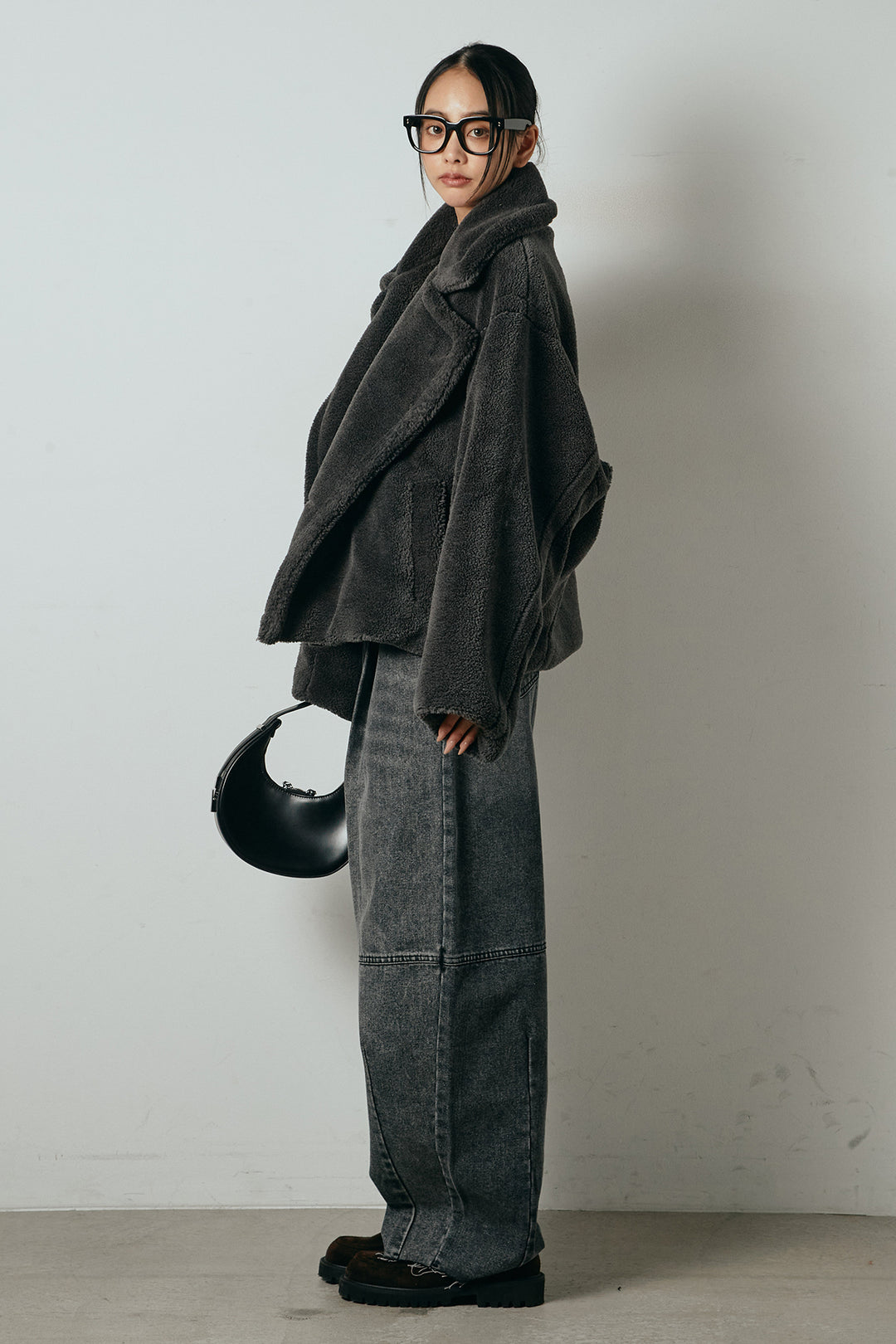 【2月中旬発送】
[SET]テディボアショートジャケット+加工デニムタックコクーンワイドパンツ(2set)