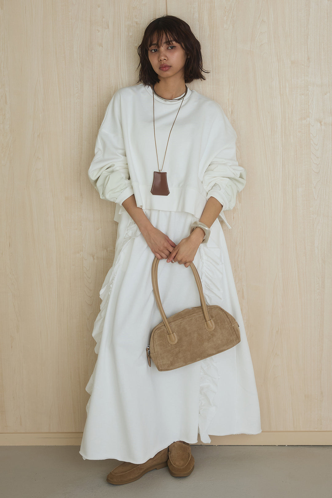 [SET]アームパッチスウェットプルオーバー+ビッグフリルスウェットロングスカート(2set)