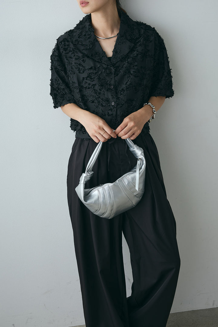 [SET]半袖オープンカラージャガード柄シャツ+タックワイドリラックスパンツ(2set)