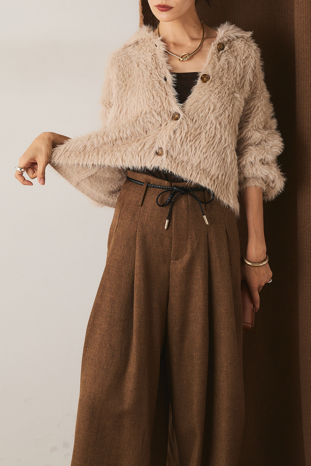 【即納】フェザーヤーン衿付きカーディガン