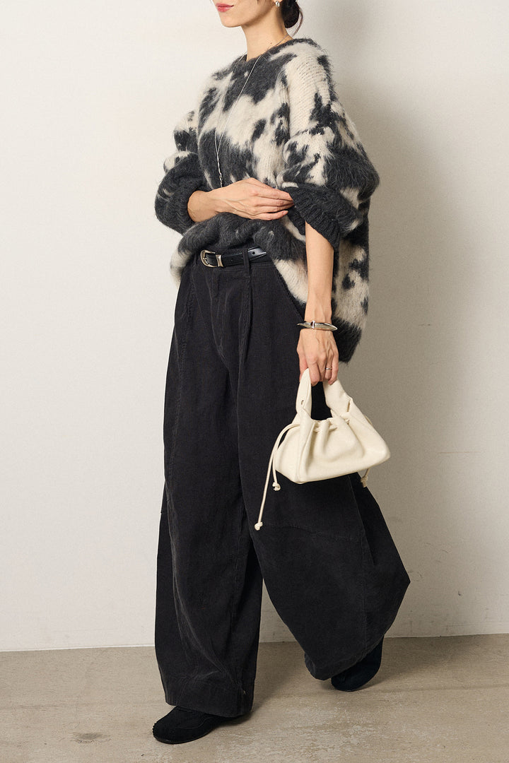 [SET]モヘアタッチマーブルニット+タック入りコーデュロイワイドパンツ(2set)