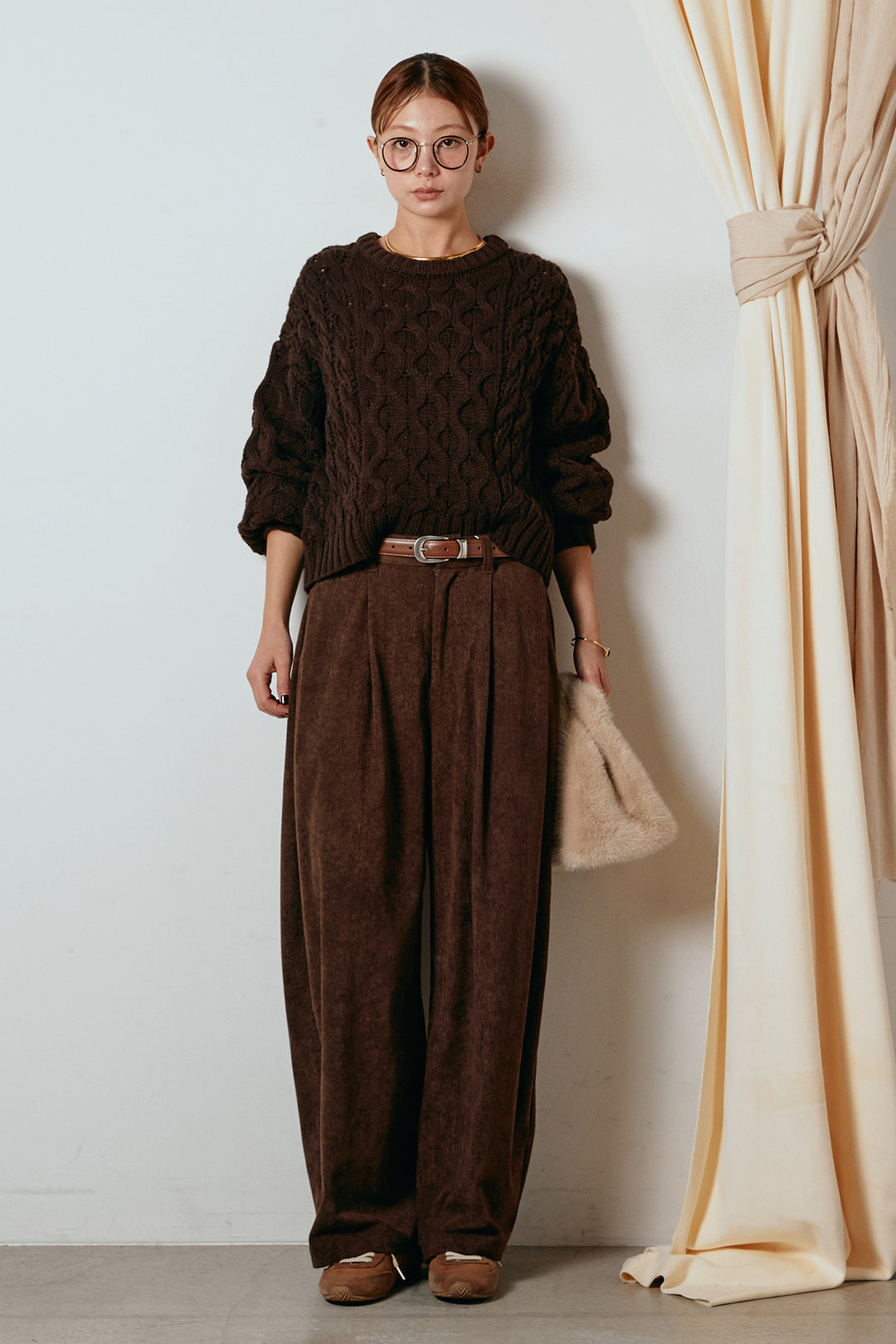 [SET]バルキーケーブルプルオーバー+コーデュロイサイドタックコクーンパンツ(2set)