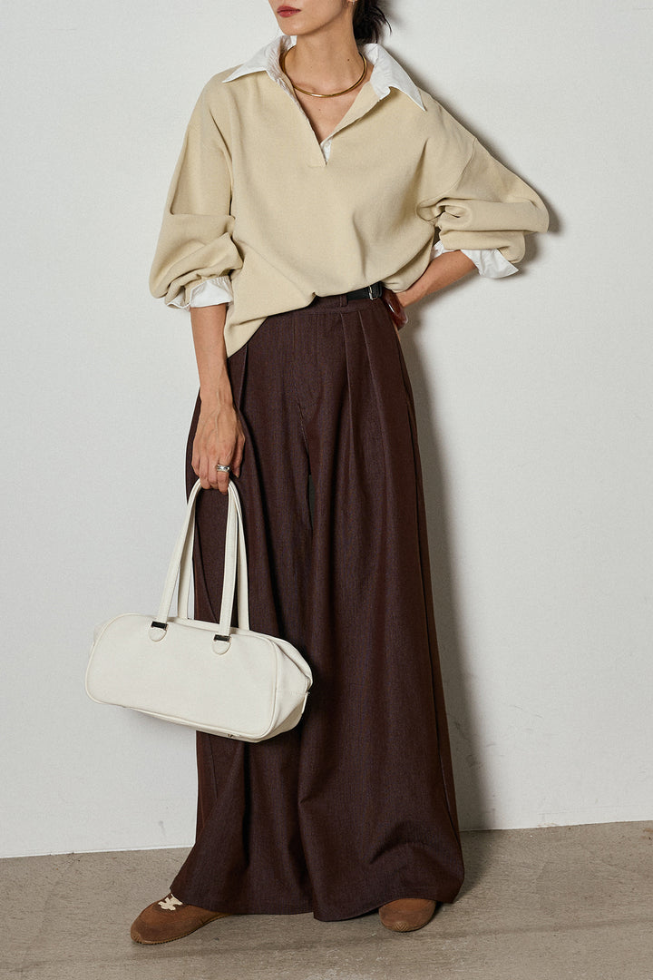 【即納】ウエストベルト付きタックワイドパンツ