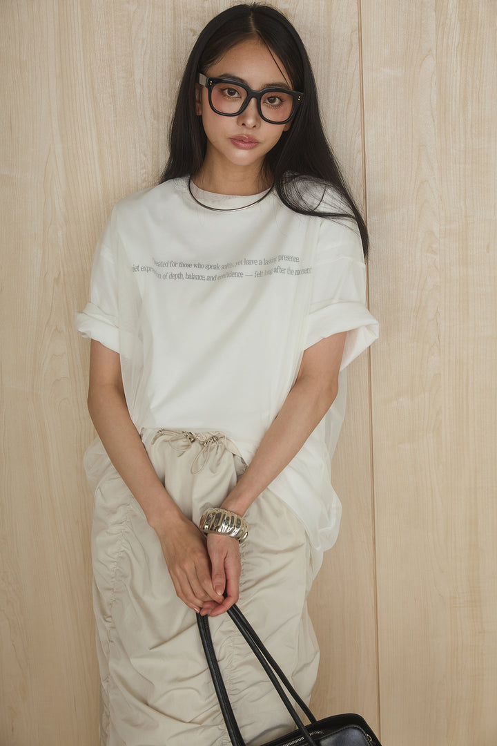 [SET]綿天竺Tシャツ×チュールトップス+ギャザーナロースカート(2set)