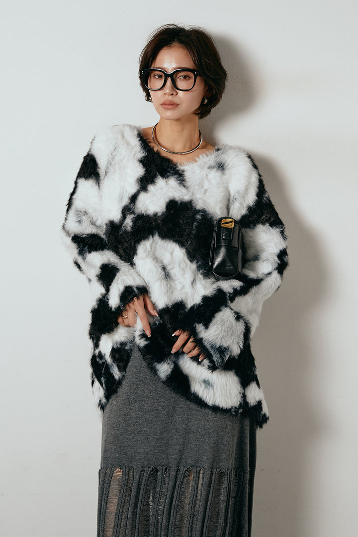 [SET]タイダイ柄シャギーニットトップス+裾シアーリブスカート(2set)