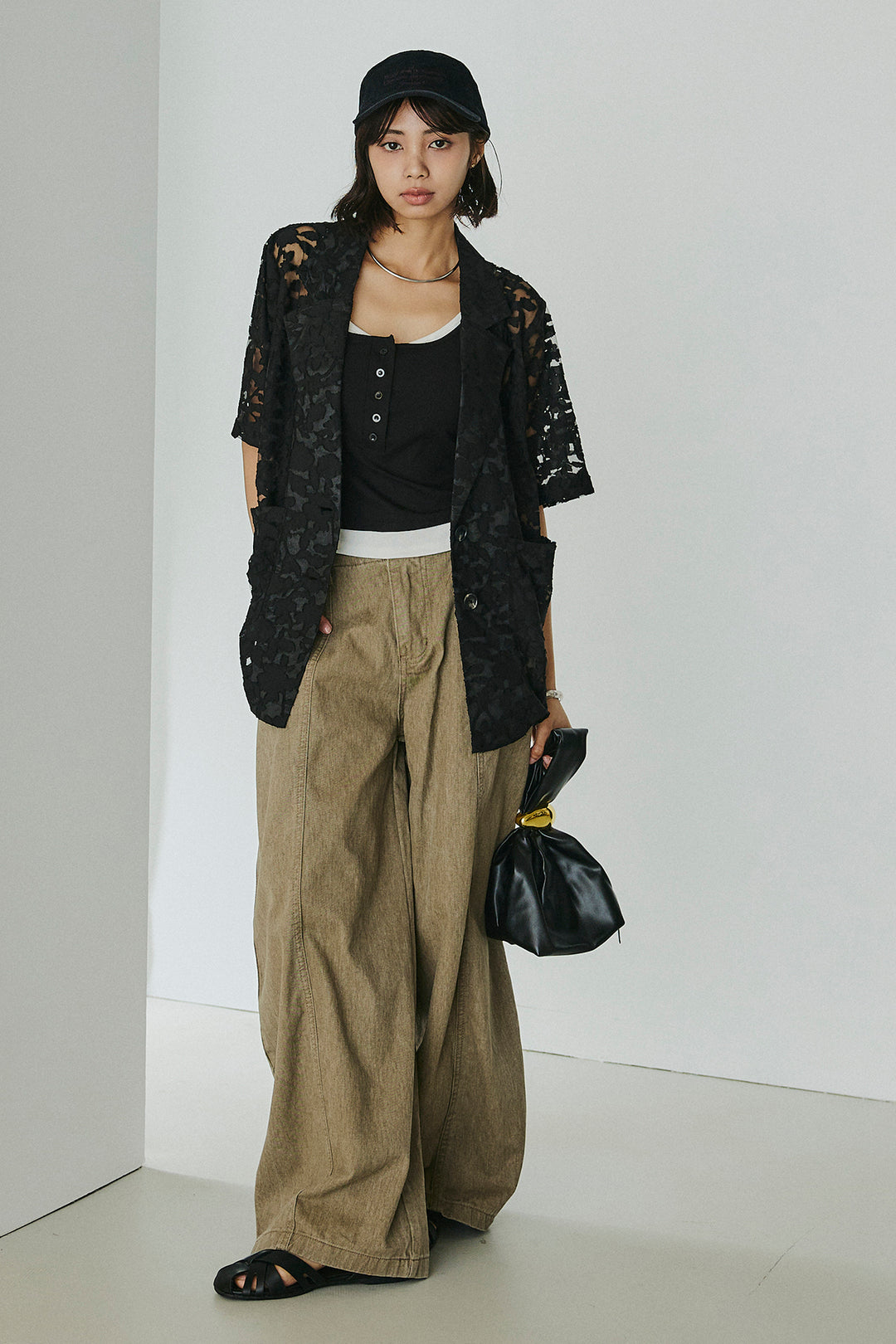 [SET]シアージャガードハーフスリーブテーラードジャケット+配色ヘンリーネックタンクトップ(2set)