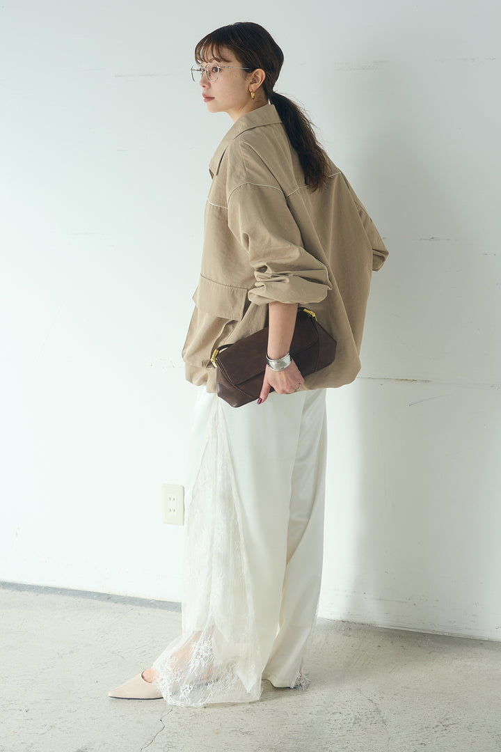 [SET]合繊ツイルバルーンジャケット+サテンレース切り替えタックパンツ(2set)