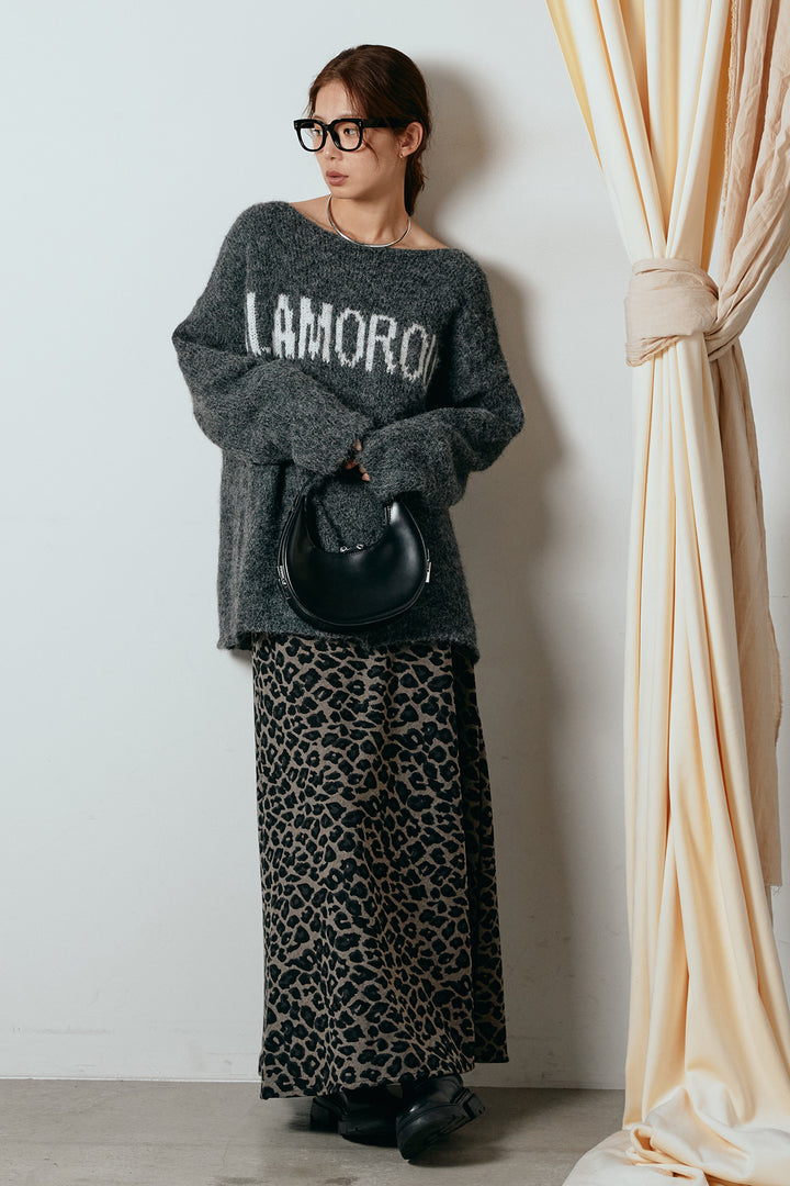 [SET]フロントロゴデザインニットトップス+レオパードロングスカート(2set)