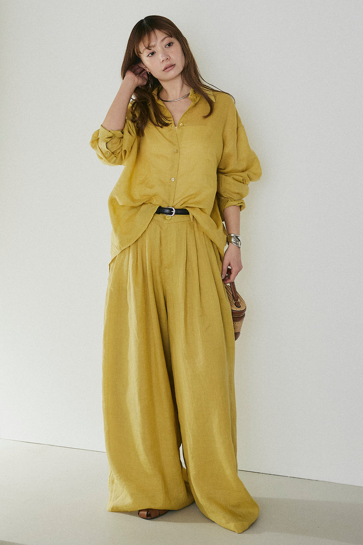 [SET]リラックスシアーシャツ+細ベルト付きシアーワイドパンツ(2set)