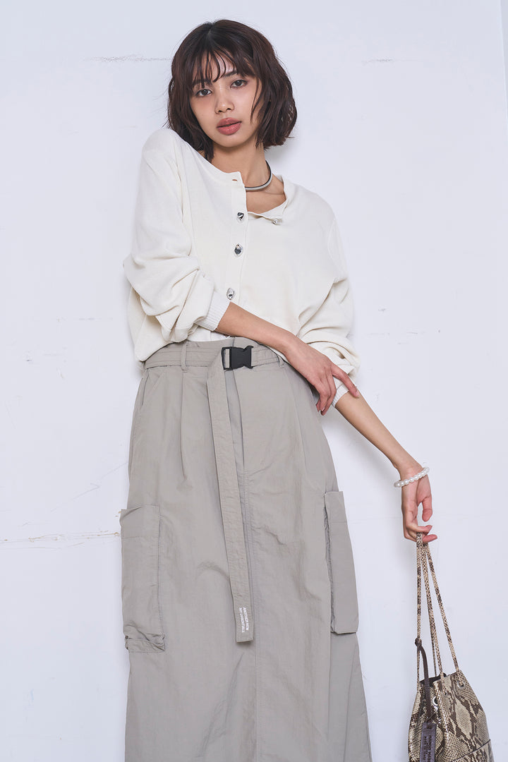 [SET]リサイクルポリニュアンス釦カーデ+撥水加工ナイロンスカート(2set)