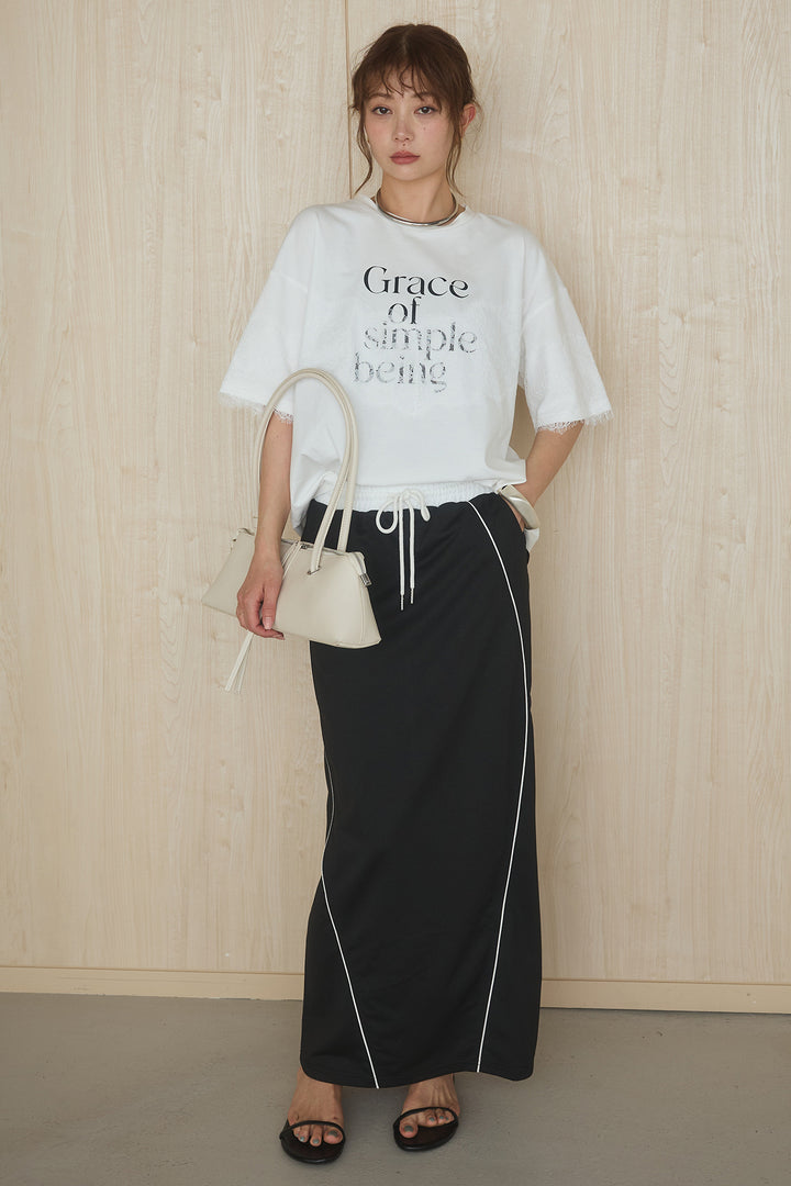 [SET]レースロゴプリントTシャツ+ミニ裏毛ストレートスカート(2set)