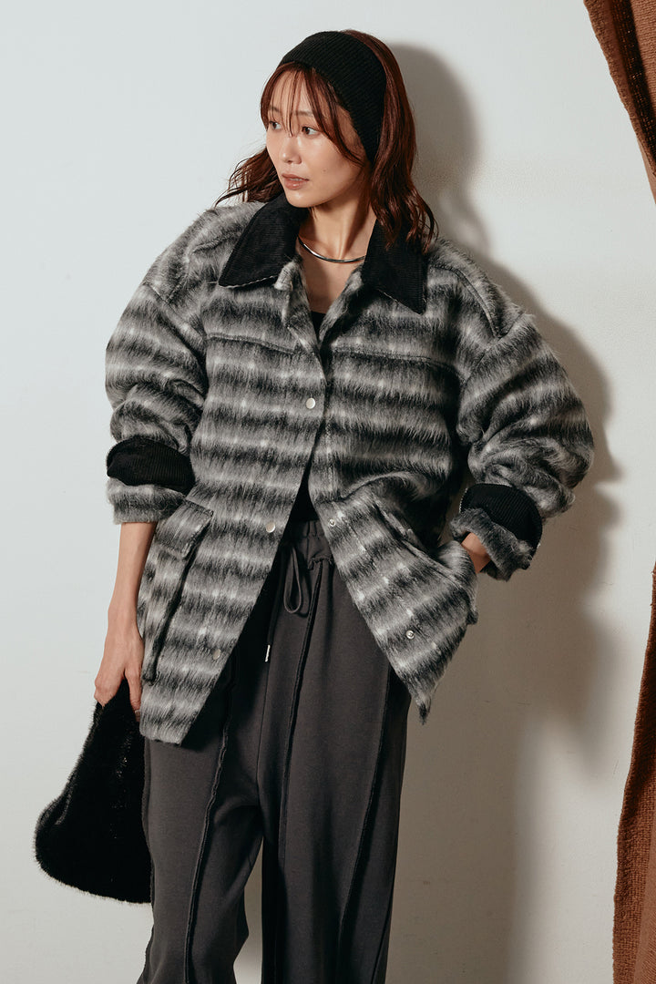 [SET]チェックシャギーミドルカバーオール+フロントラインデザインワイドスウェットパンツ(2set)