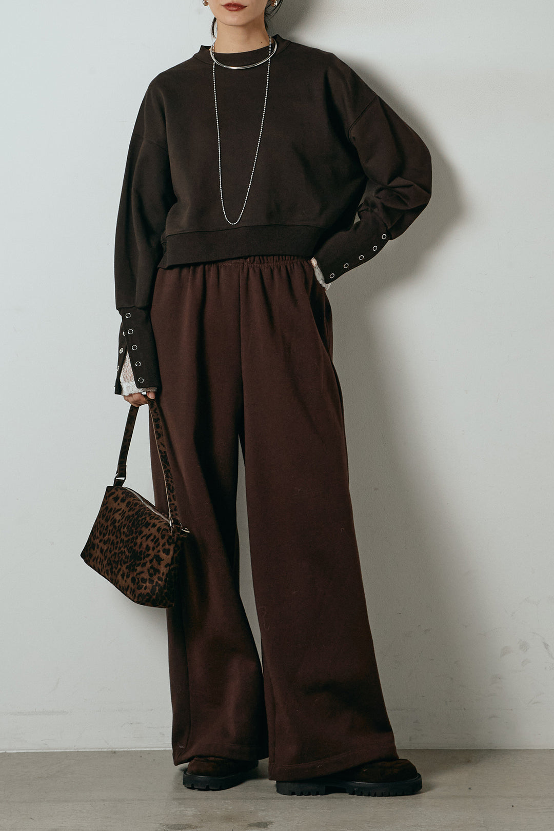 [SET]裏毛バックオープンプルオーバー+裏起毛スウェットワイドパンツ(2set)