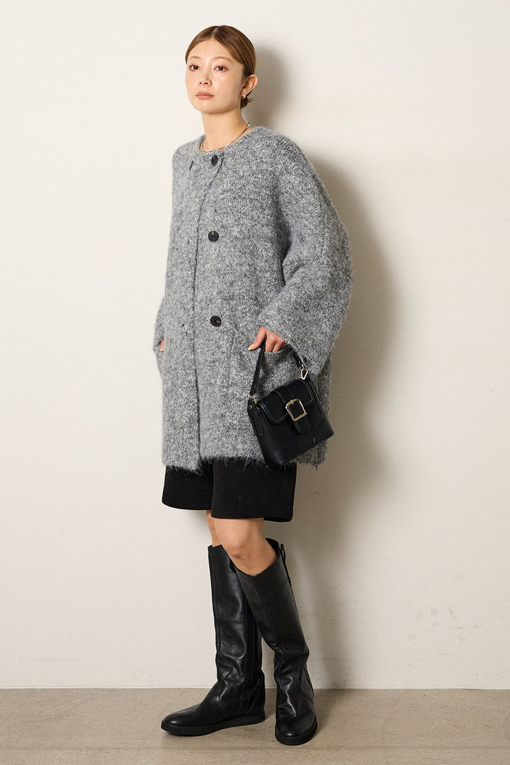 [SET]アシンメトリーボタンニットカーディガン+リラックスコーデュロイハーフパンツ(2set)