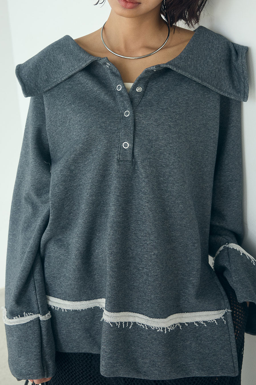 [SET]ビッグカラー2WAYスウェットトップス+メッシュリラックスパンツ(2set)