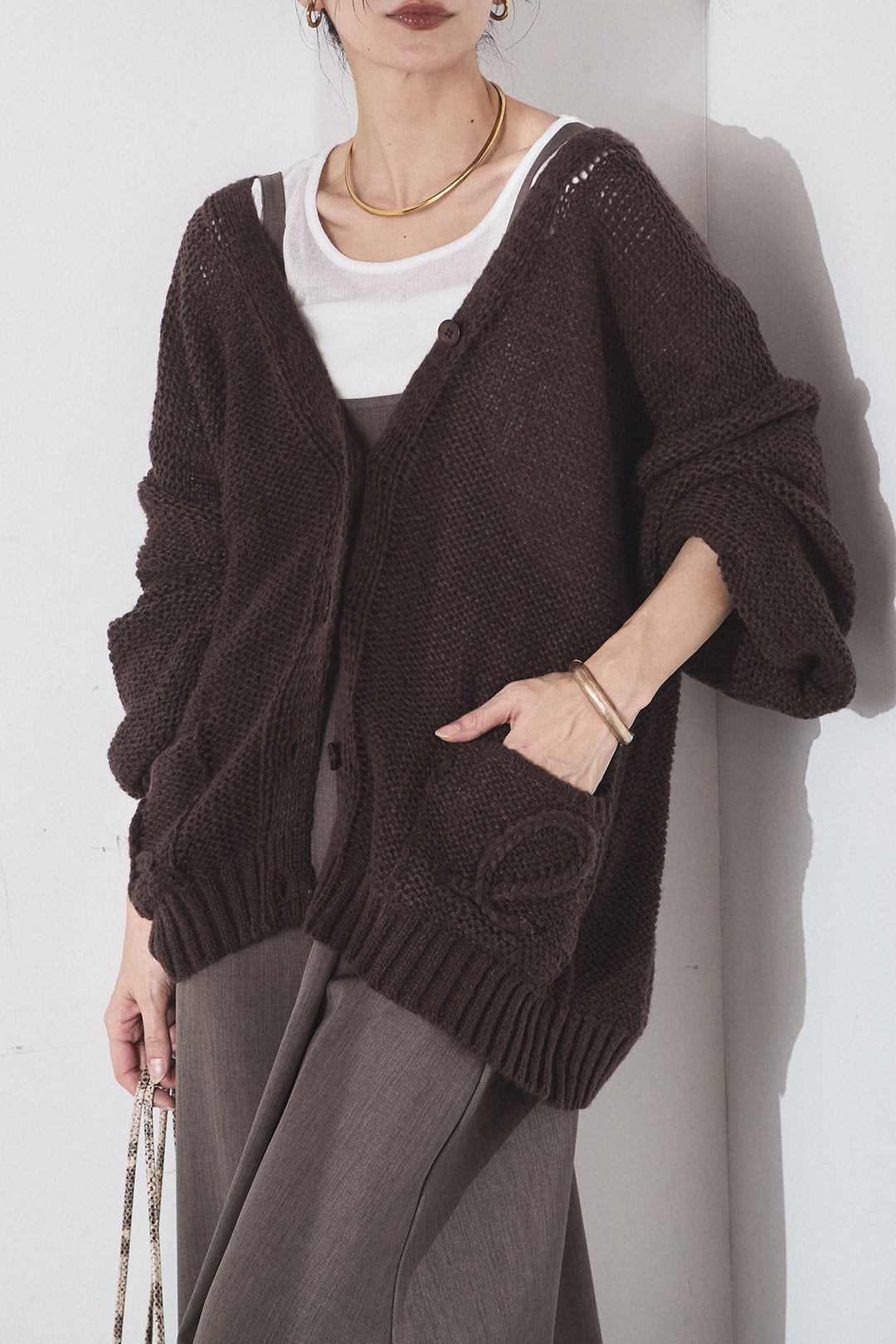 [SET]コード刺繍リラックスニットカーディガン+フレアリラックスキャミワンピース(2set)