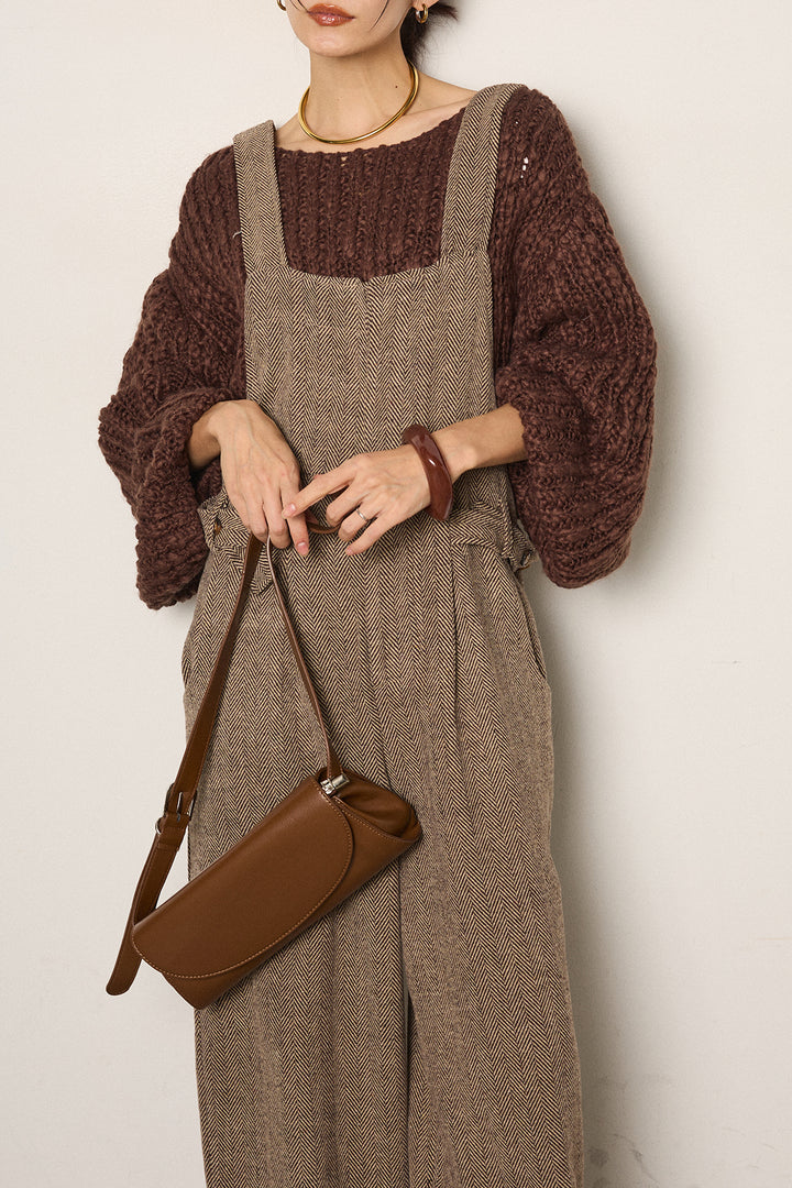 [SET]チャンキースラブニットクロップドプルオーバー+クラシックヘリンボーンサロペット(2set)