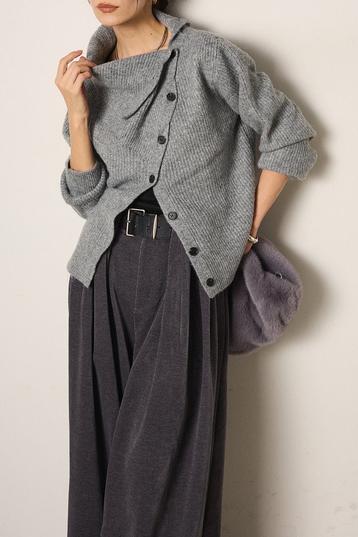 [SET]ボタンデザインネックニットプルオーバー+ベルトループコーデュロイワイドパンツ(2set)