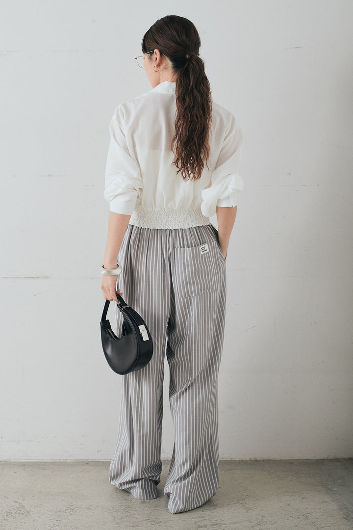 [SET]裾巻きツイストデザインシャツ+レーヨンストライプイージーワイドパンツ(2set)