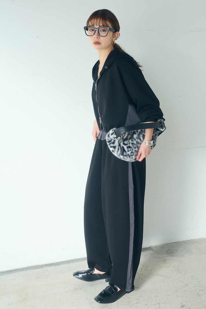 [SET]ドルマンショートフーディー+異素材切り替えスウェットパンツ(2set)