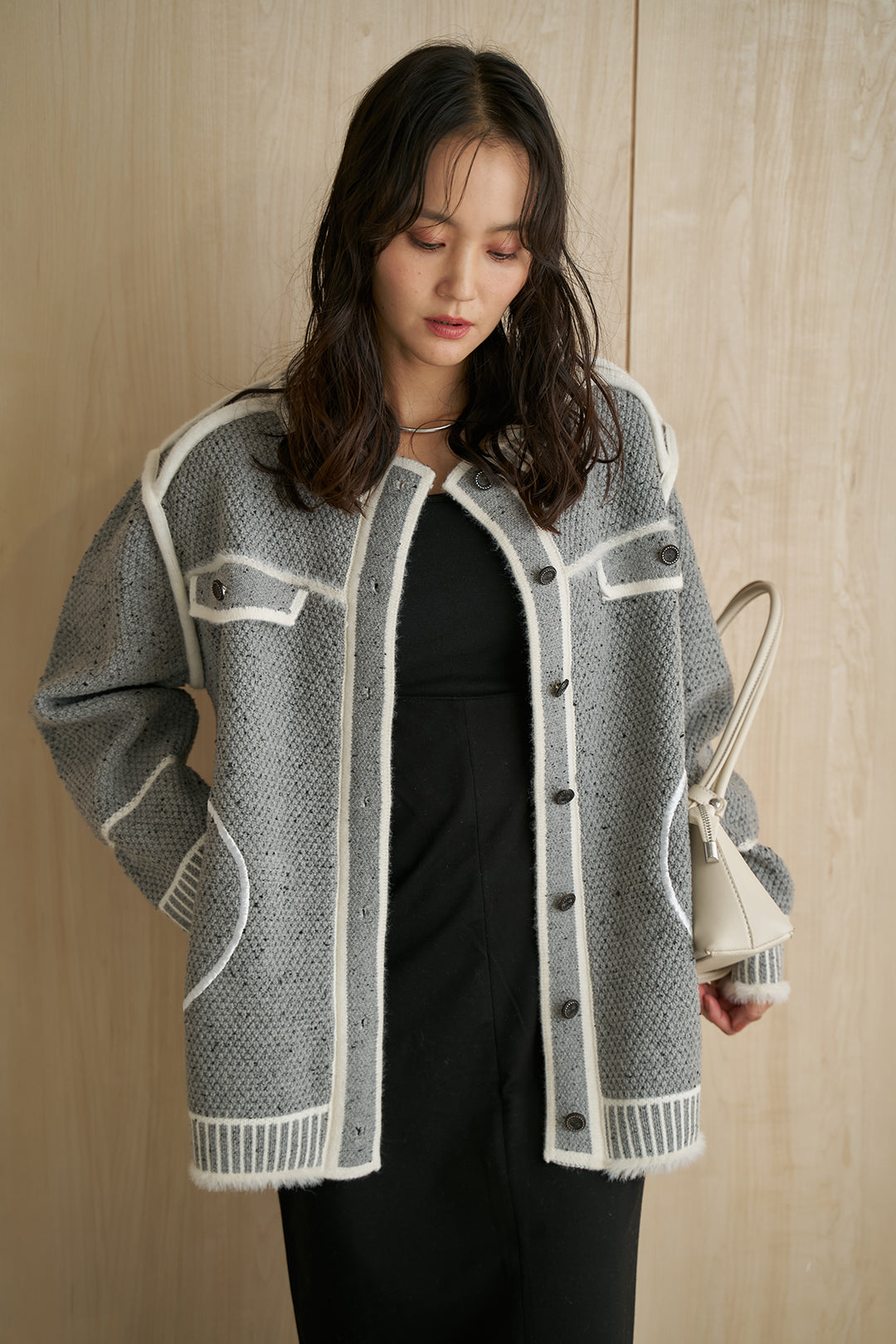 [SET]配色トリムカバーオールニットジャケット+スウェット2wayジャンパースカート(2set)